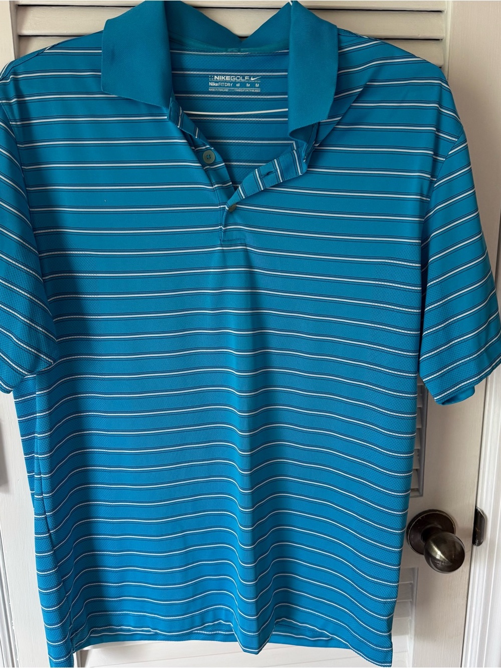 Nike Men's Turquoise Blue Striped Polo